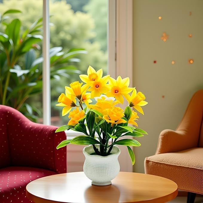 Yellow Artificial Flowers, Fake Flowers, Artificial Plants Indoor, Artificial Potted Plants 5 Rose Flower Head Wedding Faux Floral Bonsai Indoor Outdoor Desktop Decoration