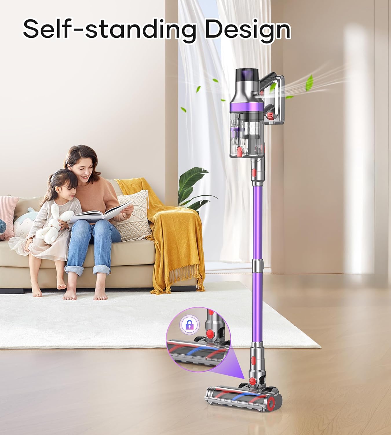 Vacuum Cleaner for Home,65Mins/580W/45Kpa Powerful Suction Cordless Vacuum,Cordless Stick Vacuum Cleaner,Portable 2L Cups Anti-Tangle Vacuum Pro for Pet Hair Hardwood Carpet Car