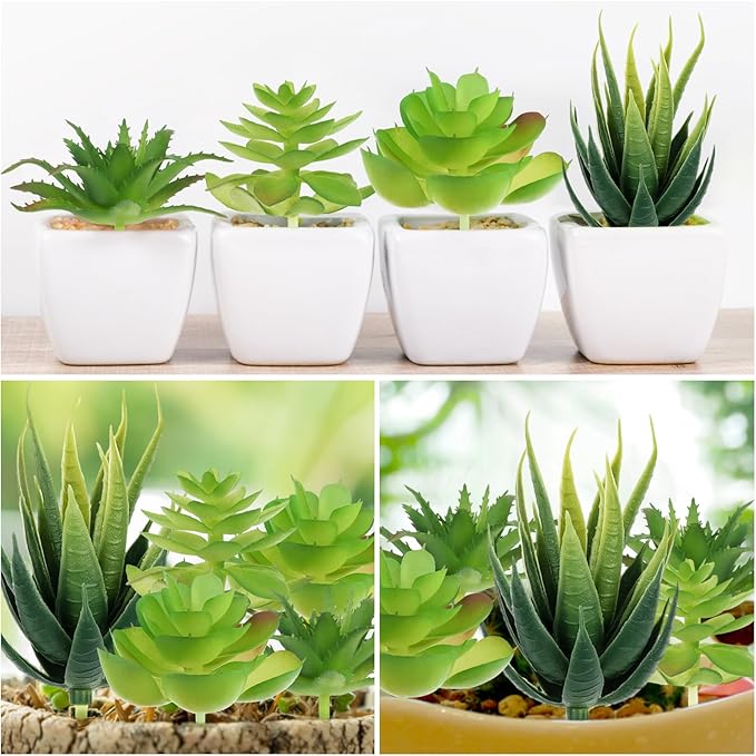 Fake Succulent Plants, 6pcs Mini Green Succulent Plants Faux, Artificial Succulents Plants for DIY Crafting Home Floral Wall Office Decoration (excluding pots)