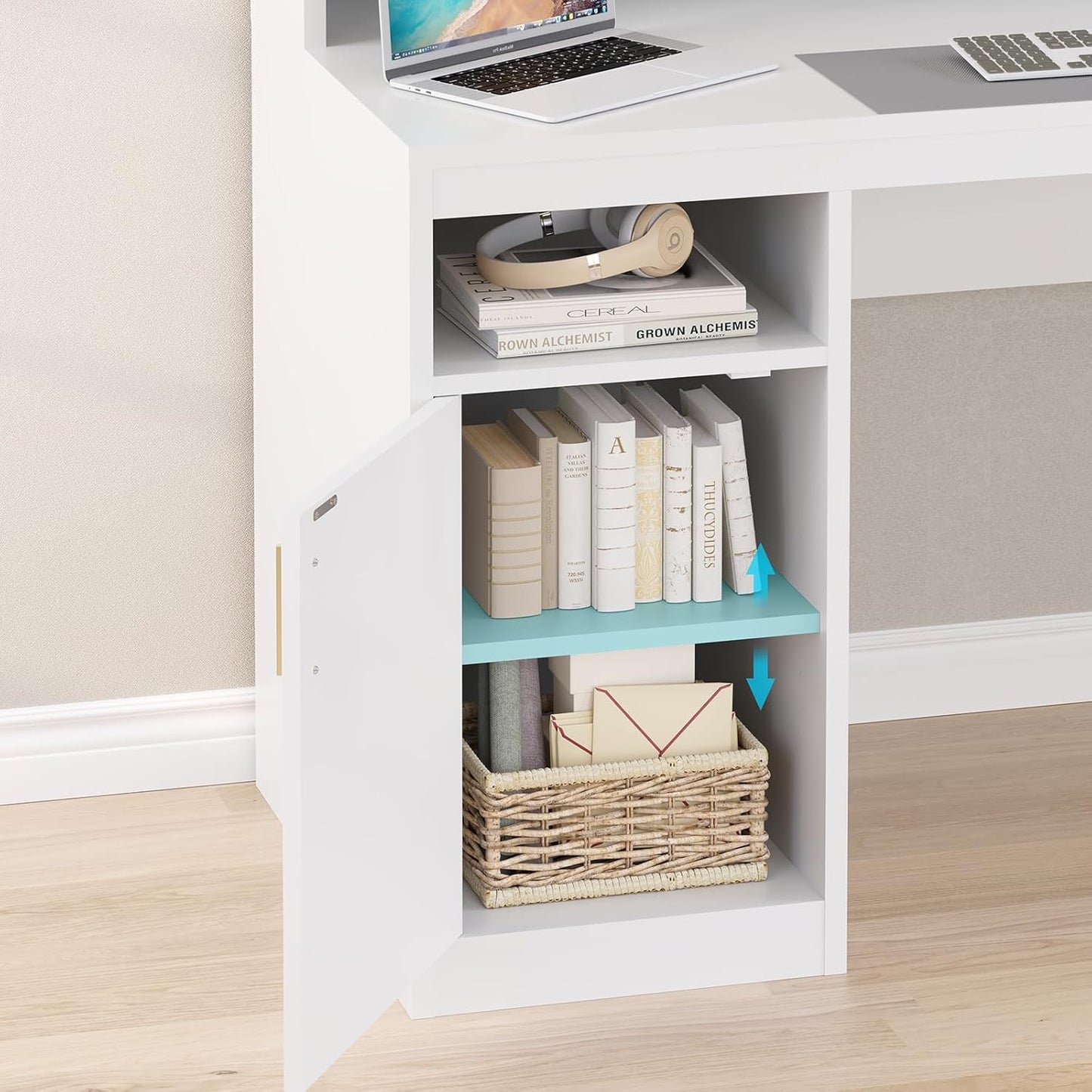 Computer Desk with 3 Drawer & Storage Shelves, Home Office Desk with File Drawer & Cabinet, Writing Study Table with Long Monitor Stand & Printer Shelf, Executive Desk