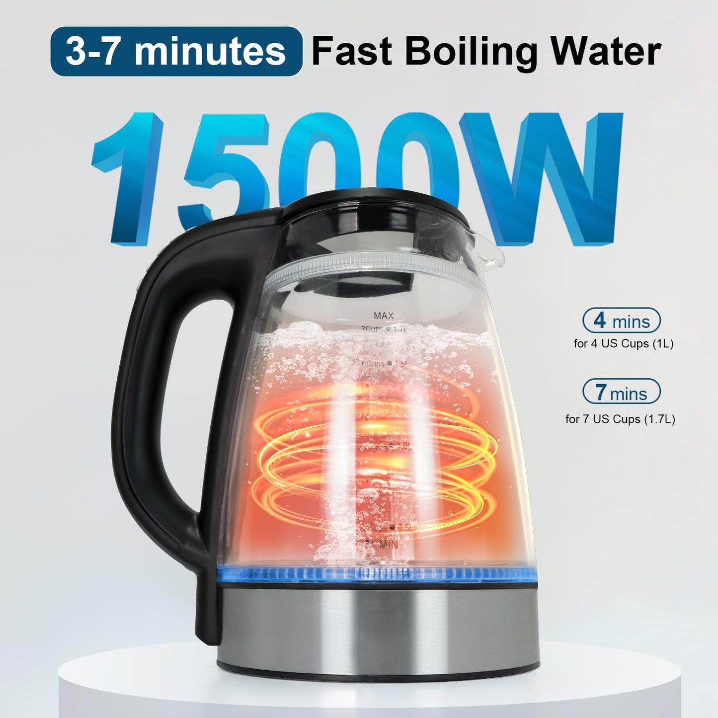 Electric Kettle Temperature Control - Keep Warm Hot Water Boiler, Double Wall Tea kettle for Boiling Water 6 Presets 1500W 4 Hours 1.7L LED Auto Shut Off Cordless