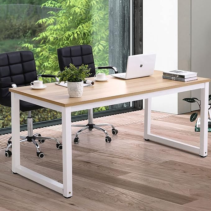 Modern Computer Desk 63 Inch Large Office Desk, Writing Study Table for Home Office Desk Workstation Wide Metal Sturdy Frame Thicker Steel Legs