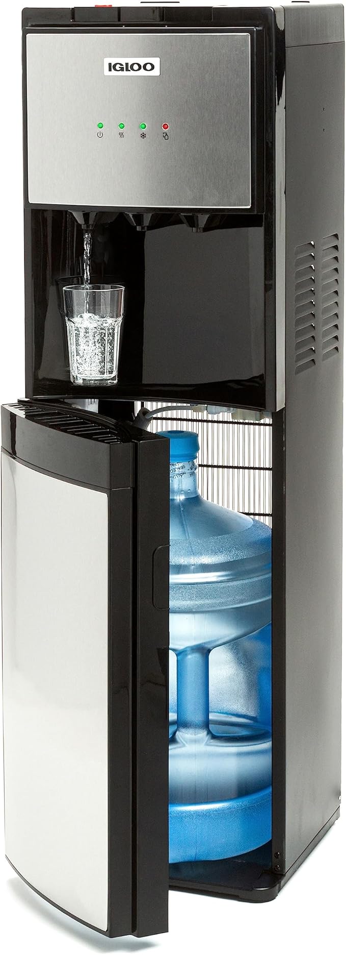 Stainless Steel Hot, Cold & Room Water Cooler Dispenser, Holds 3 & 5 Gallon Bottles, 3 Temperature Spouts, No Lift Bottom Loading, Child Safety Lock, Black/Stainless