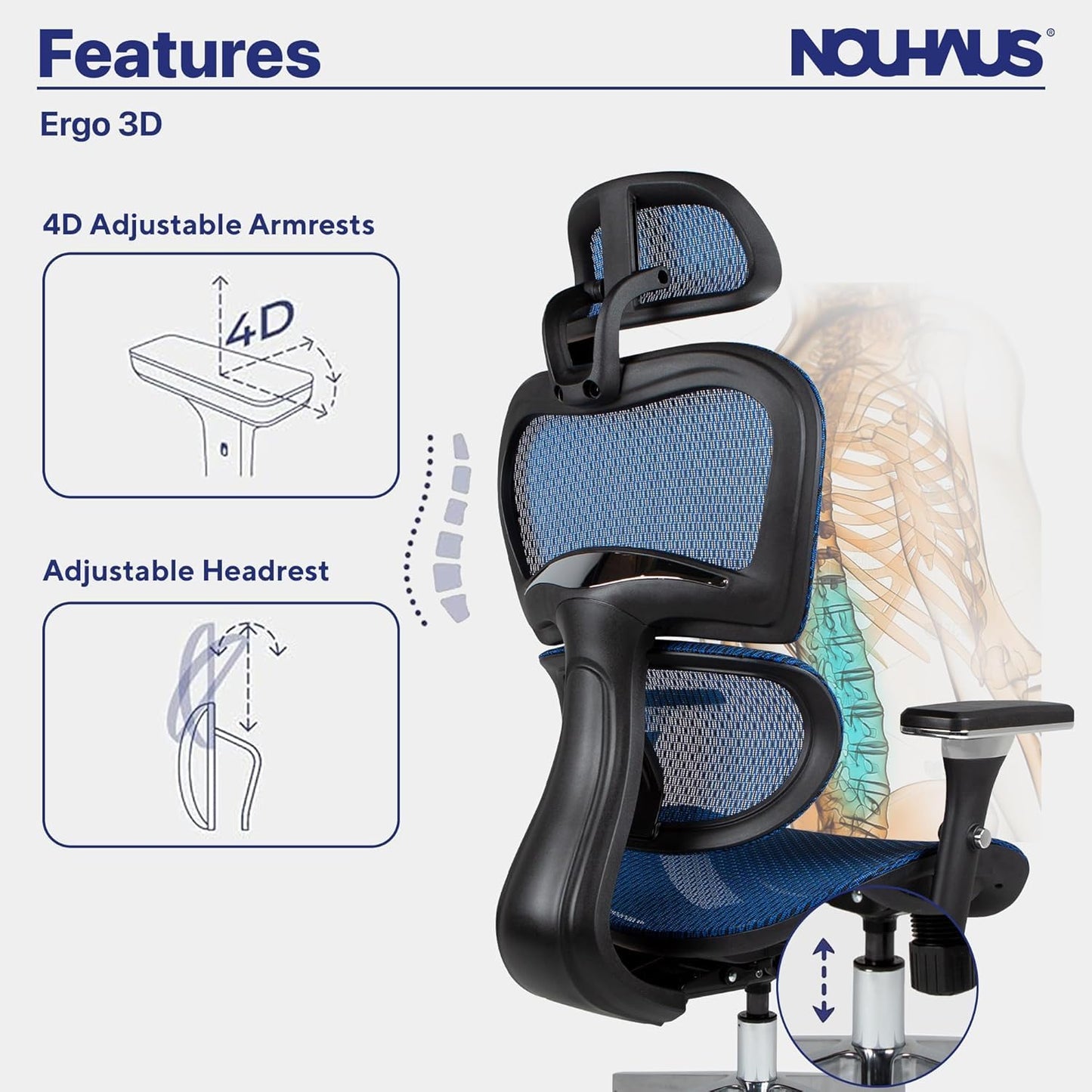 Ergonomic Office Chair Lumbar Support Mesh Office Chair with 4D Adjustable Armrest, Adjustable Headrest and Wheels, Mesh High Back Home Office Desk Chairs