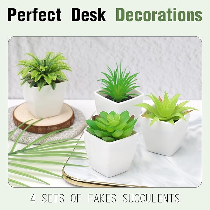 4 Pack Small Fake Plants Artificial Succulent Plants Assorted Fake Succulent Plant for Home Decor Greenery Bathroom Shelf Room Indoor