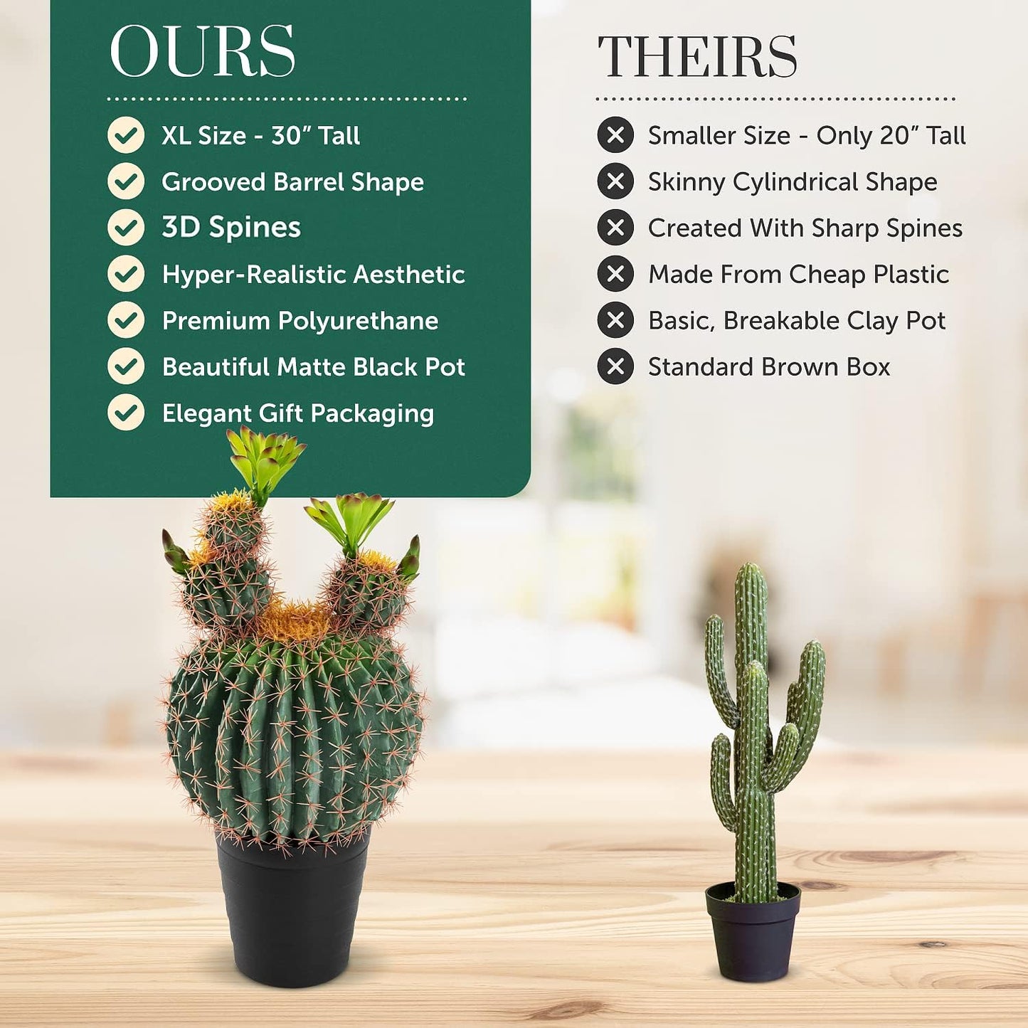 30 Inches Tall Realistic Large Faux Cactus Plant in Matte Black Pot. Gorgeous Artificial Plants for Home and Office Decoration.
