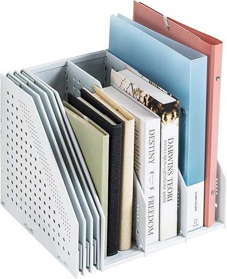 Collapsible Magazine File Holder, Desk Organizer Document Folder for Office Organization and Storage, 3 Vertical Compartments