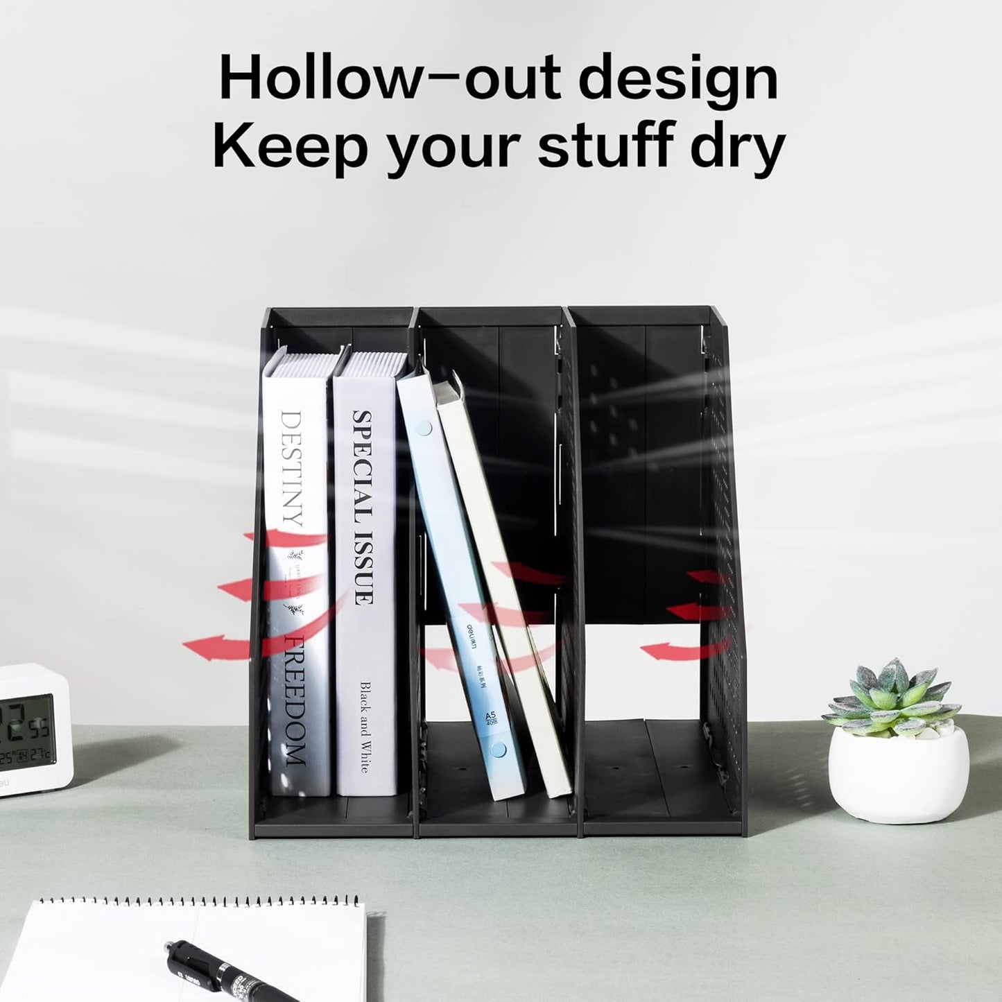 Collapsible Magazine File Holder, Desk Organizer Document Folder for Office Organization and Storage, 3 Vertical Compartments