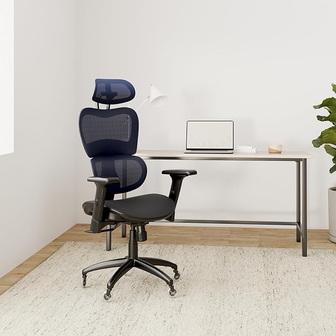 Ergonomic Office Chair Lumbar Support Mesh Office Chair with 4D Adjustable Armrest, Adjustable Headrest and Wheels, Mesh High Back Home Office Desk Chairs
