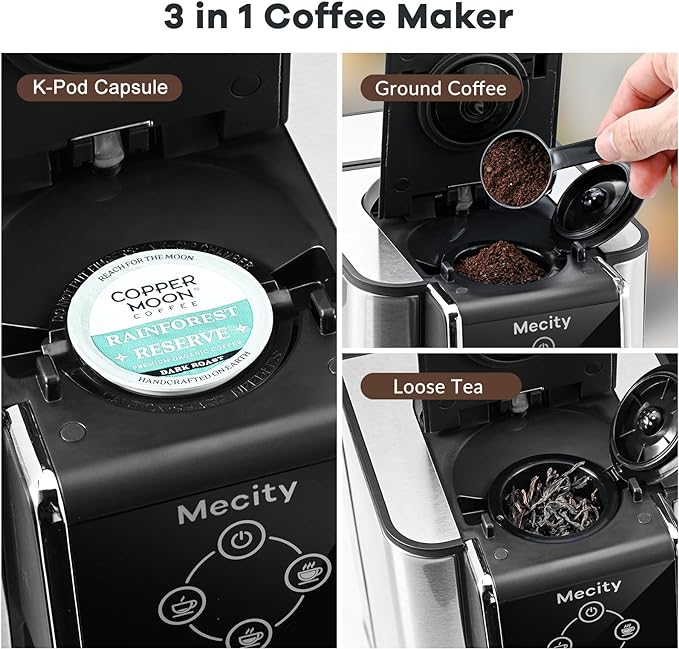 Coffee Maker 3 in 1 Single Serve Coffee Machine, Compatible with K cup Capsules, Instant Coffee Pot, Tea maker, 6,8,10 Oz Cup, Removable 50 Oz Water Reservoir, 120V 1150W