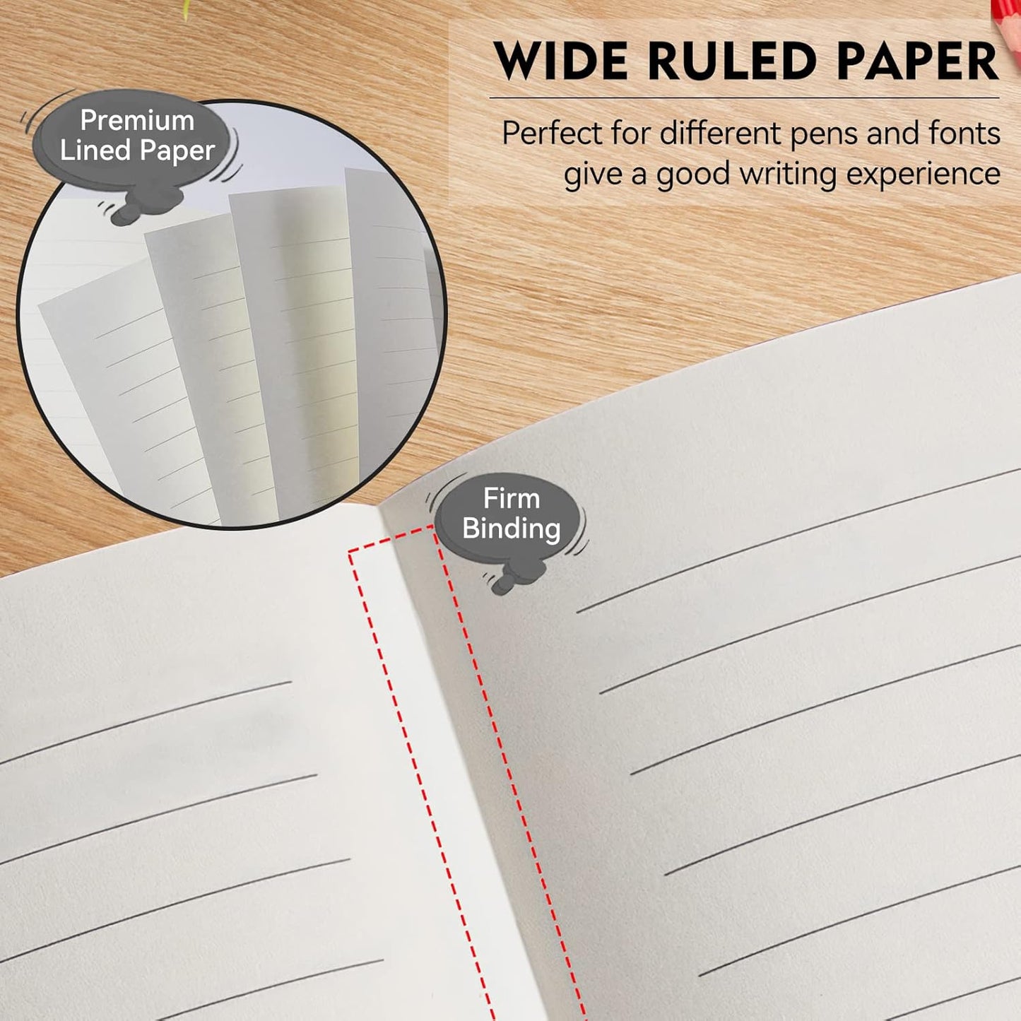 Lined Journal Notebook, 200 Pages, Leather Hardcover Notebooks, A5 College Ruled Thick Classic with Pen Loop Notebook Journals for Writing, for Women Men Office School, 5.75'' X 8.38''