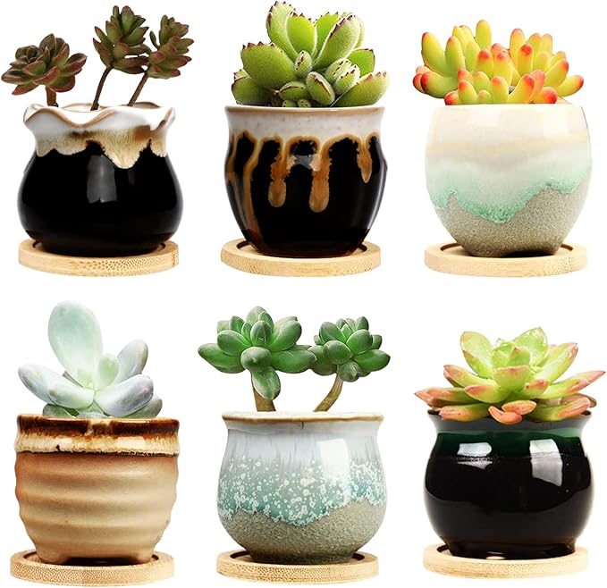 2.5 Inch Succulent Pot with Drainage,Planting/Flower Pots,Small Planter for Mini Plant Ceramic Flowing Glaze Base Serial Set with Holes