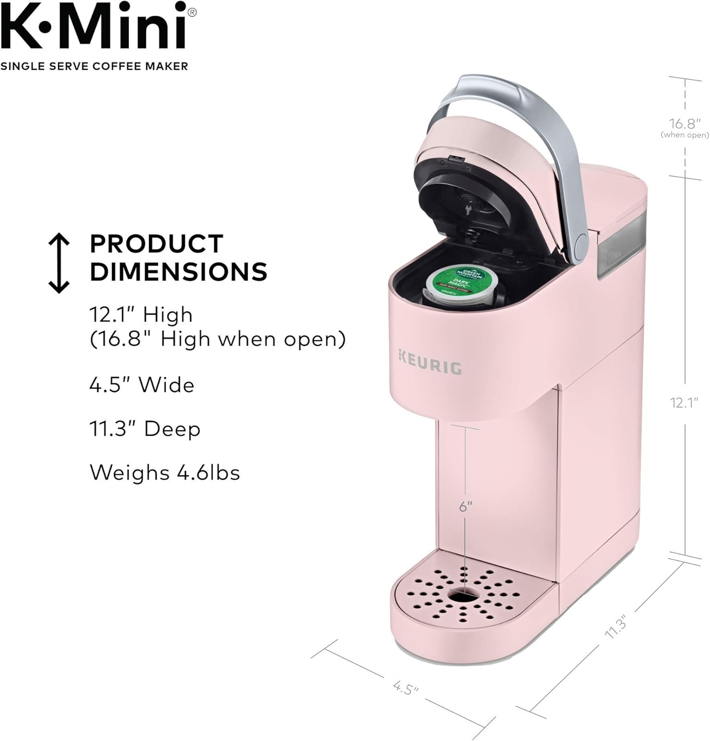 Single Serve K-Cup Pod Coffee Maker, 6 to 12oz Brew size, with Cord Storage, Perfect for Small Spaces