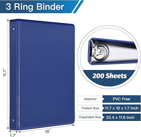 1-inch 3 Ring Binder with 2 Interior Pockets, 1'' Basic Binders Holds US Letter Size 8.5'' x 11'' Paper - Versatile Binders for Office, Home, and School Use, 6 Pack