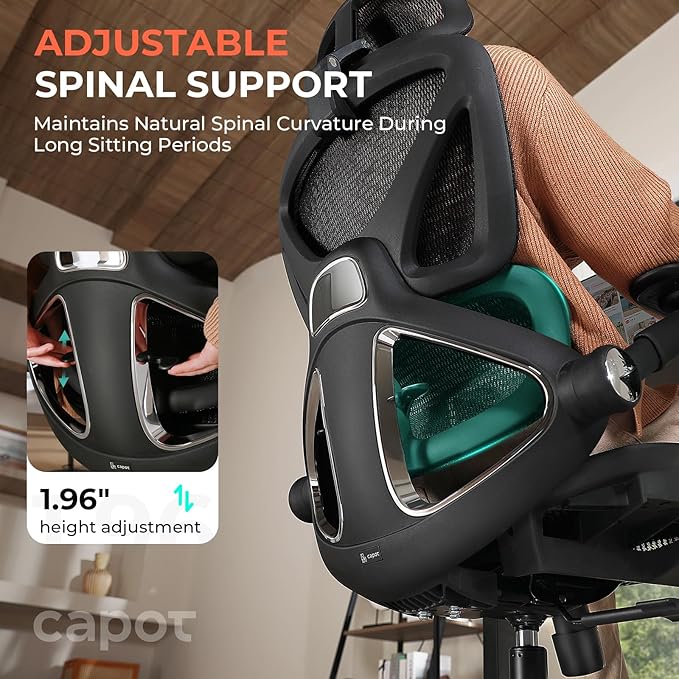 Ergonomic Mesh Office Chair, Adjustable Lumbar High Back Desk Chair 400lbs, 4D Flip-up Arms, 3-Level Tilt Backrest, 3D Headrest, PU Wheels, Swivel Rolling Computer Seating for Long Desk Work
