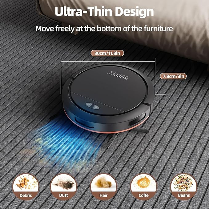 Robot Vacuum Cleaner with Mop, 4000Pa Robotic Vacuum with Self-Charging, App Control, Adjustable Suction Power Robotic Vacuum for Hard Floor, Pet Hair and Low-Piled Carpet
