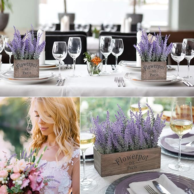 10 Bundles Fake Flowers Artificial Lavender Faux Plastic Plants for Home Decor Wedding Kitchen Garden Patio Porch Window Box Office Table Centerpieces Indoor Outdoor Decorations, Purple