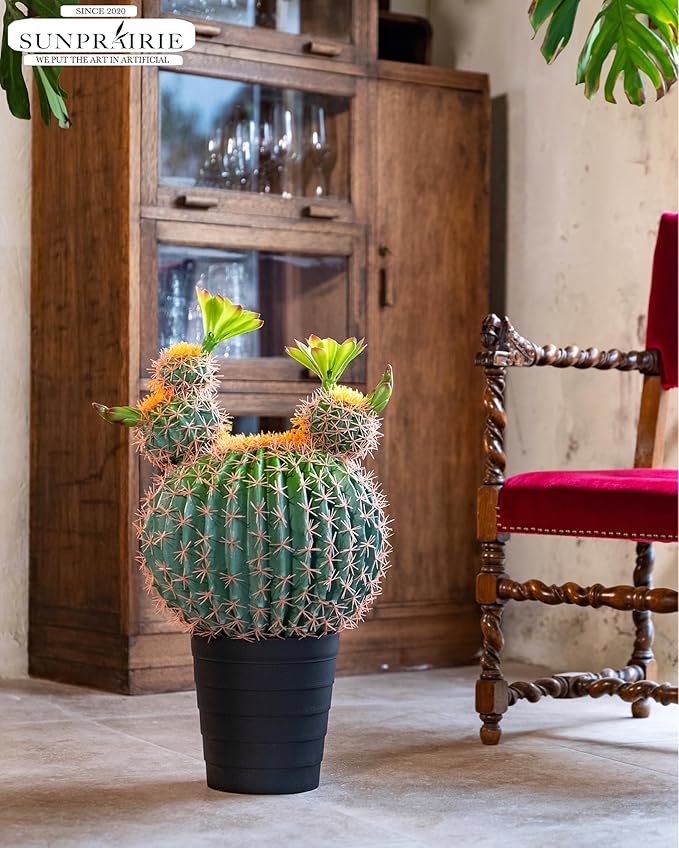30 Inches Tall Realistic Large Faux Cactus Plant in Matte Black Pot. Gorgeous Artificial Plants for Home and Office Decoration.