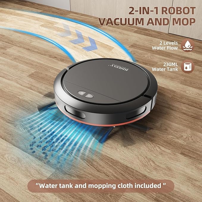 Robot Vacuum Cleaner with Mop, 4000Pa Robotic Vacuum with Self-Charging, App Control, Adjustable Suction Power Robotic Vacuum for Hard Floor, Pet Hair and Low-Piled Carpet