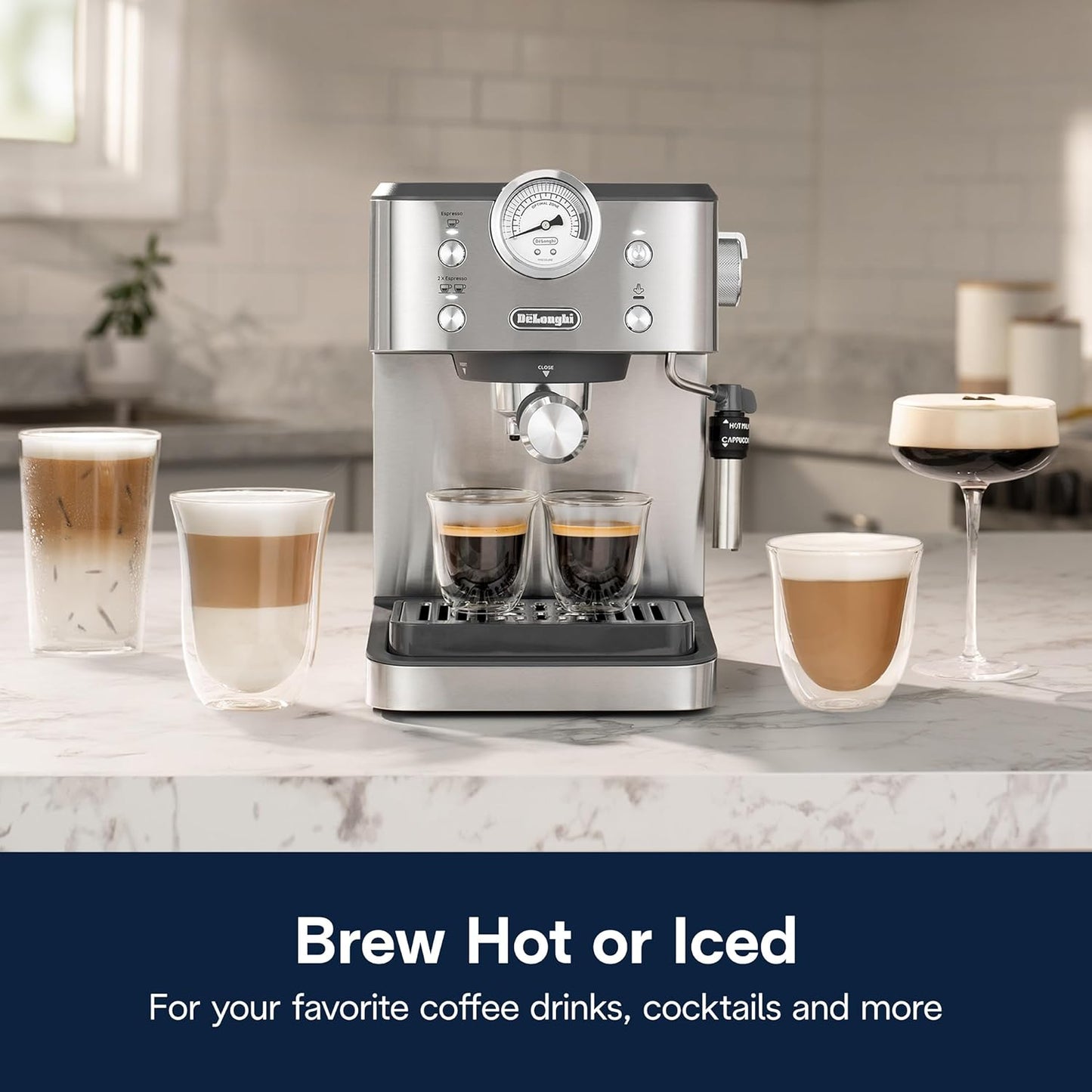Espresso Machine with Milk Frother, 15-Bar Pump & Temperature Control - Barista Coffee Maker Kit for Espresso, Latte, Cappuccino & Iced Coffee - Italian Stainless Steel Design