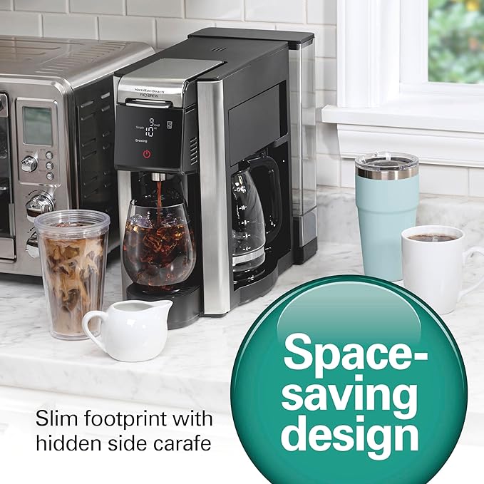 5-in-1 Programmable 12 Cup Drip and Single Serve Hot & Iced Coffee Maker with Movable 60 oz. Water Reservoir, Use Pod Packs and Grounds, Fast Brewing, Black