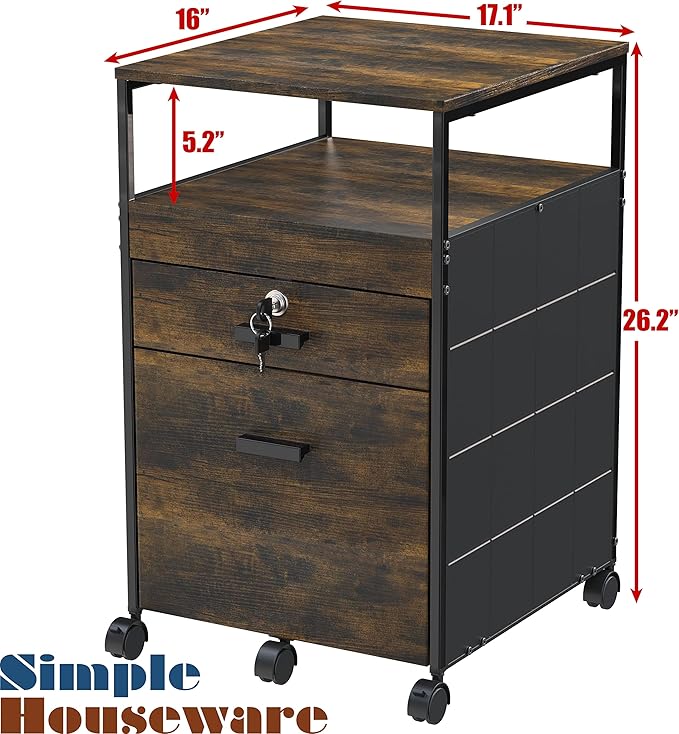 Box File Rolling Mobile Cabinet with Open Shelf and Lockable Drawer
