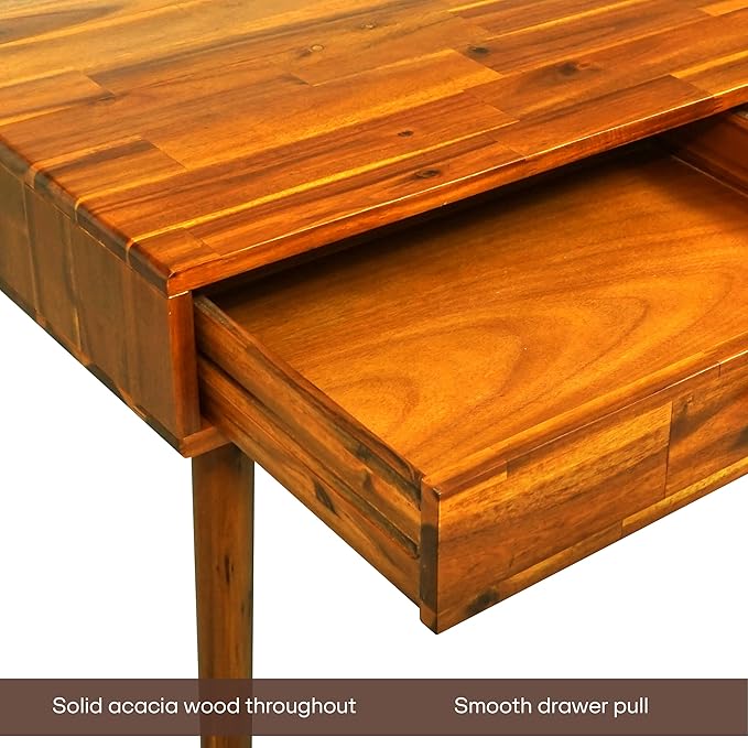 48" Solid Wood Work Desk with Drawers, Office Furniture, Scandinavian Style Work Table for Home Office