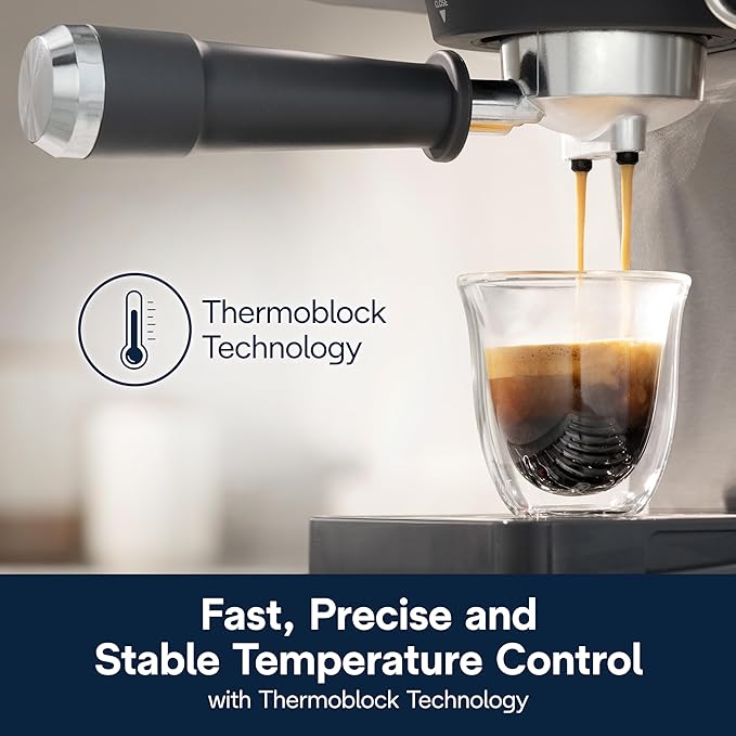 Espresso Machine with Milk Frother, 15-Bar Pump & Temperature Control - Barista Coffee Maker Kit for Espresso, Latte, Cappuccino & Iced Coffee - Italian Stainless Steel Design