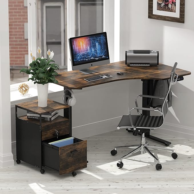Box File Rolling Mobile Cabinet with Open Shelf and Lockable Drawer