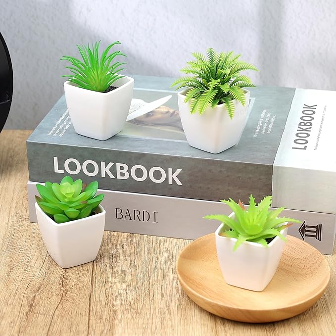 4 Pack Small Fake Plants Artificial Succulent Plants Assorted Fake Succulent Plant for Home Decor Greenery Bathroom Shelf Room Indoor