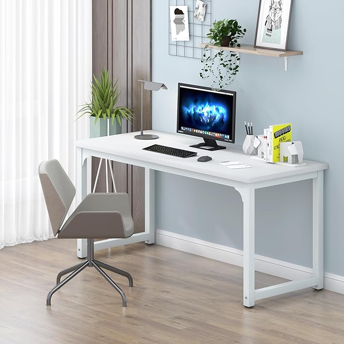 Modern Computer Desk 63 Inch Large Office Desk, Writing Study Table for Home Office Desk Workstation Wide Metal Sturdy Frame Thicker Steel Legs