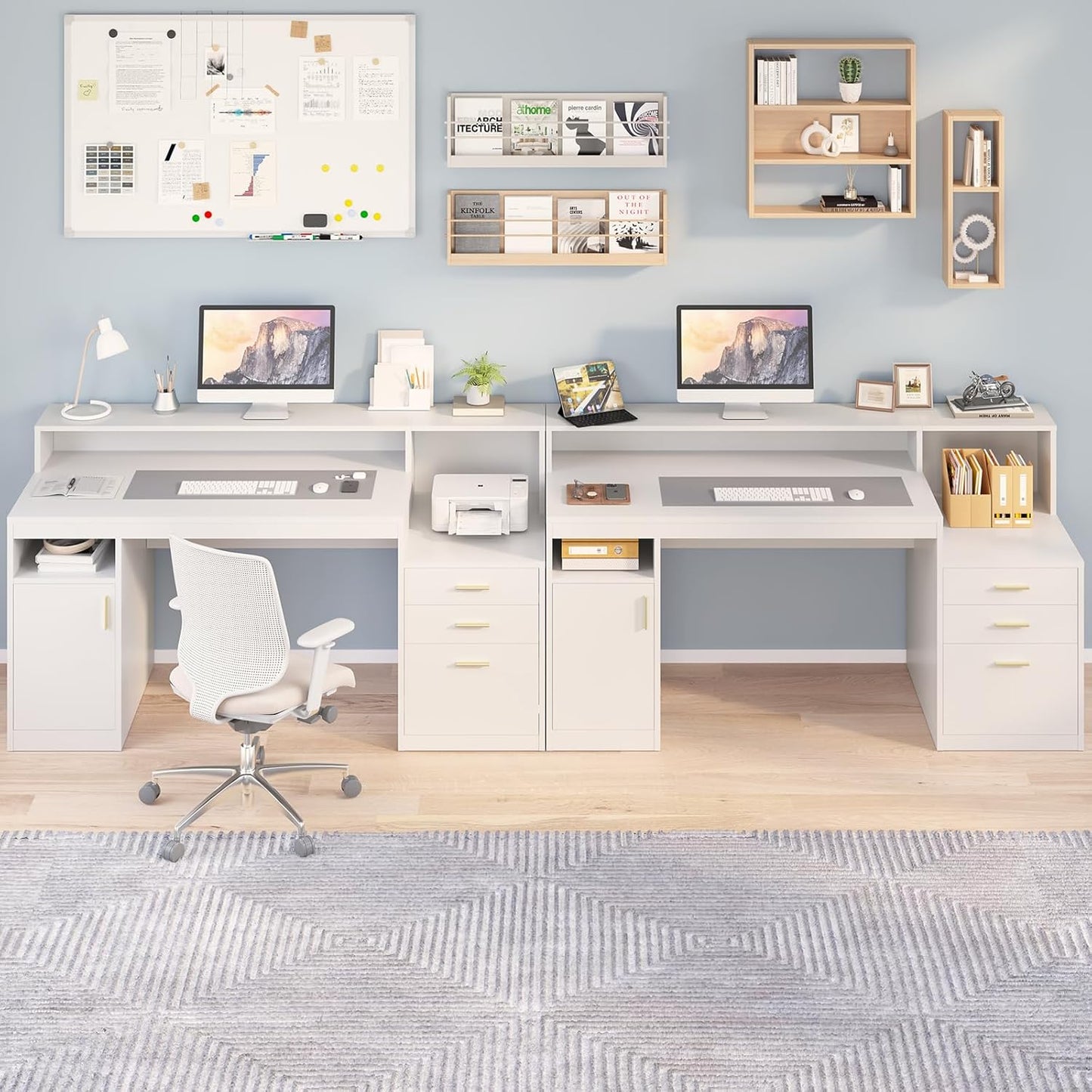 Computer Desk with 3 Drawer & Storage Shelves, Home Office Desk with File Drawer & Cabinet, Writing Study Table with Long Monitor Stand & Printer Shelf, Executive Desk