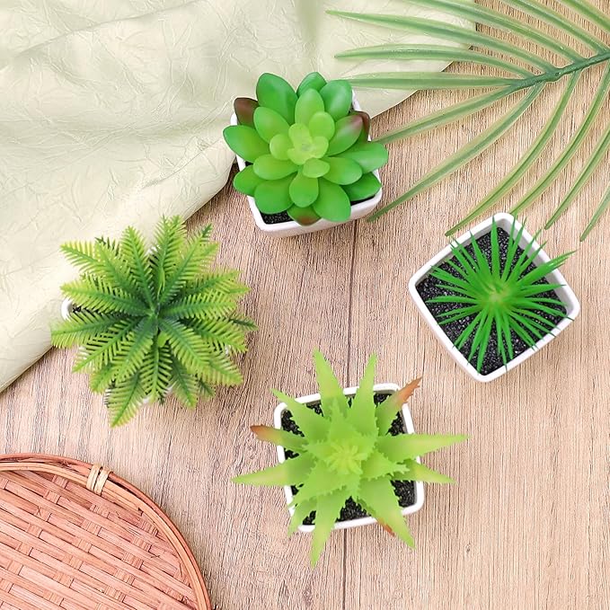 4 Pack Small Fake Plants Artificial Succulent Plants Assorted Fake Succulent Plant for Home Decor Greenery Bathroom Shelf Room Indoor