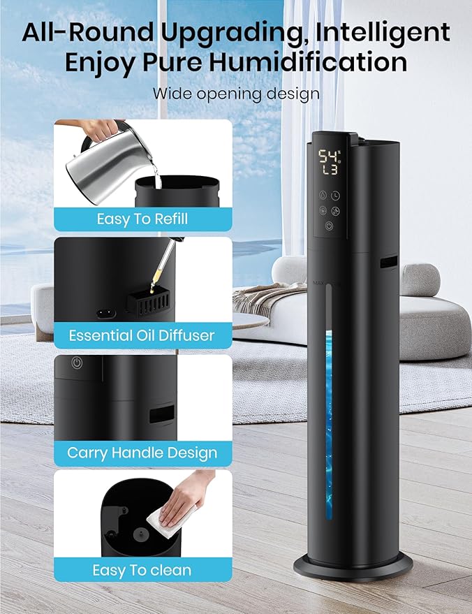 9L/2.38Gal Smart Humidifiers For Large Room,30dB Quiet Whole House Humidifier,Cover Up To 600ft² App/Remote Control,Humidifier For Bedroom,Humidifiers With Essential Oil Diffuser,12 H Timer