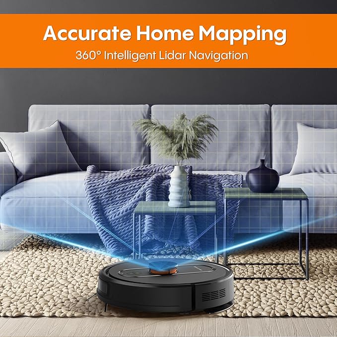 Robot Vacuum and Mop with Self-Emptying, 5000Pa Robotic Vacuum with Mapping, 60-Day Hands-Free Cleaning,LiDAR Navigation,No-Go Zones,Wi-Fi/App/Alexa Control, Perfect for Pet, Hard Floors, Carpet