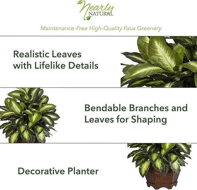24in. Golden Dieffenbachia Silk Plant, Green