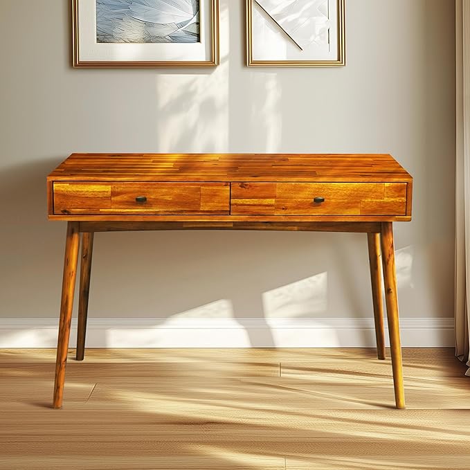 48" Solid Wood Work Desk with Drawers, Office Furniture, Scandinavian Style Work Table for Home Office