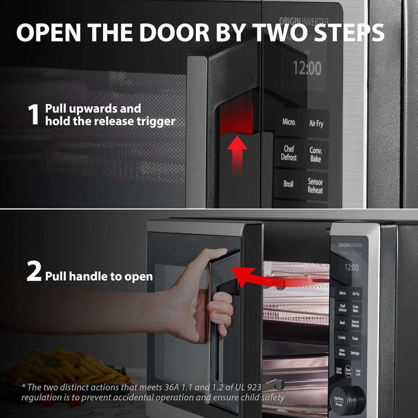 Combo Countertop Microwave Oven, with 2.4-Inch Color Screen, Origin Inverter Technology, Smart Sensor, Compatible with Alexa, 1100W, Air Fryer, 1.3 Cu.Ft, Silver