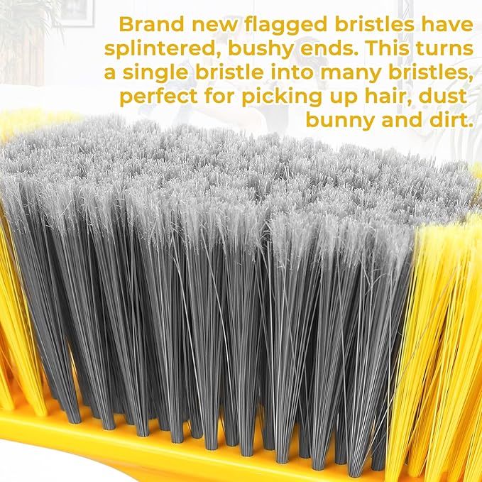 Indoor Broom for Floors 55” Soft Bristle Brooms for Sweeping Indoor/Outdoor to Clean Kitchen, Lobby, Office, Hardwood, Tile, Concrete, Patio, Deck-Yellow