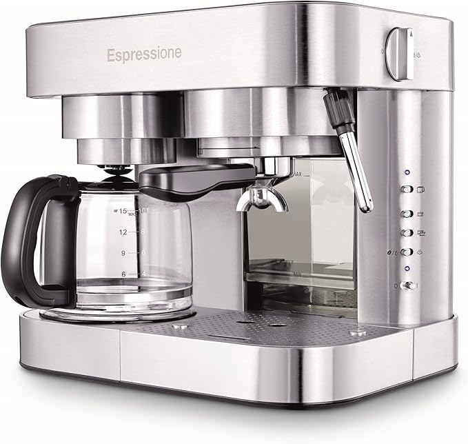 Combination Stainless Steel Espresso + Coffee Maker, 10 cups