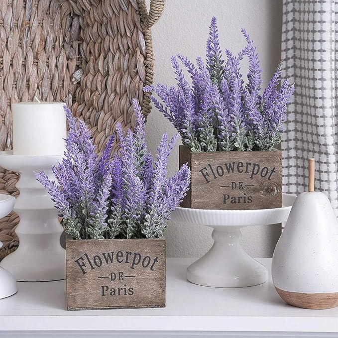 10 Bundles Fake Flowers Artificial Lavender Faux Plastic Plants for Home Decor Wedding Kitchen Garden Patio Porch Window Box Office Table Centerpieces Indoor Outdoor Decorations, Purple