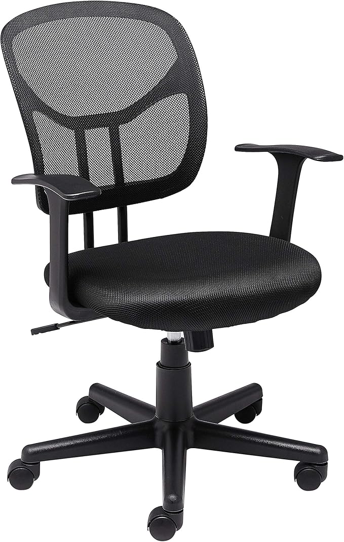 Mesh Mid-Back Adjustable-Height 360-Degree Swivel Office Desk Chair with Armrests, Lumbar Support and Easy to Assemble, Black