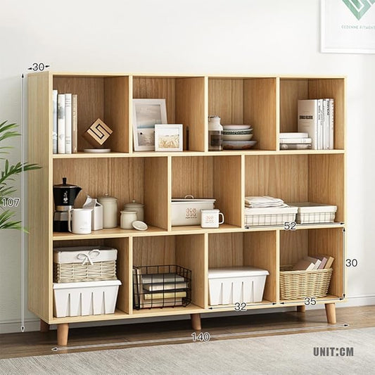 Open Cube Low Bookcase - 3-Tier Freestanding Storage Display Cabinet Organizer with Legs for Home Office, 11-Cubes Open Shelf Short Bookshelf
