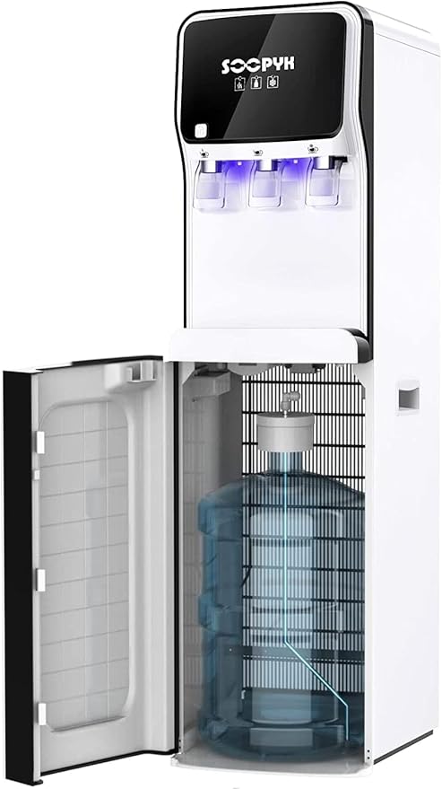Self-Cleaning Water Dispenser Cooler Bottom Loading for 5 Gallon Bottle 3 Temperatures Setting Nightlight Child Safety Lock White