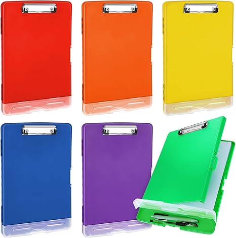 6 Pcs Plastic Clipboard with Storage Colored A4 Nursing Holder Heavy Duty Waterproof Storage Clipboard Folder for Office School