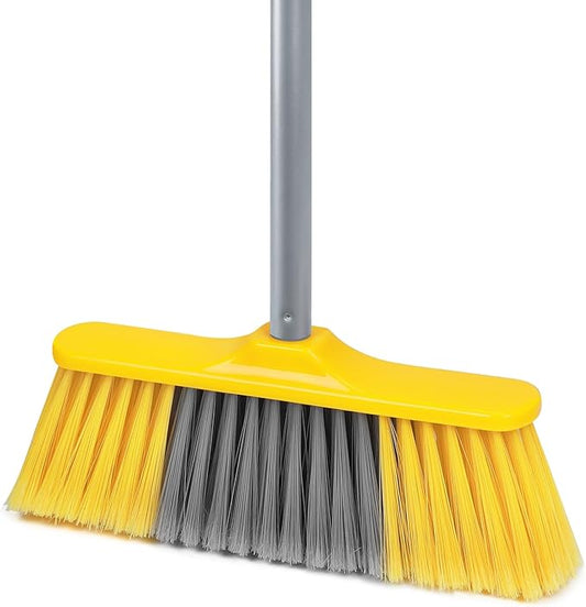 Indoor Broom for Floors 55” Soft Bristle Brooms for Sweeping Indoor/Outdoor to Clean Kitchen, Lobby, Office, Hardwood, Tile, Concrete, Patio, Deck-Yellow
