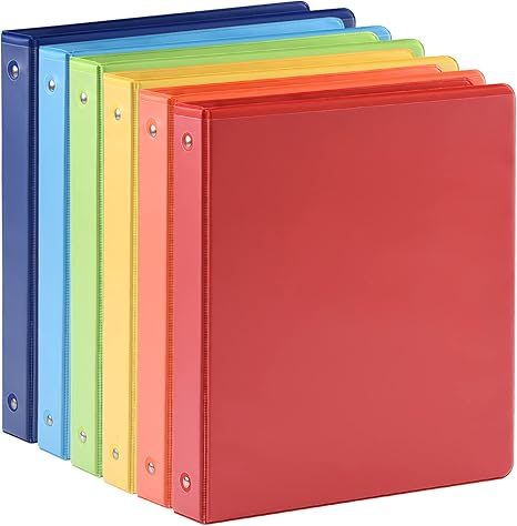 1-inch 3 Ring Binder with 2 Interior Pockets, 1'' Basic Binders Holds US Letter Size 8.5'' x 11'' Paper - Versatile Binders for Office, Home, and School Use, 6 Pack