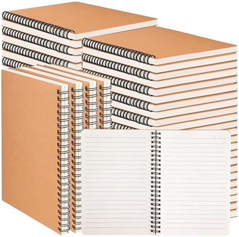 60 Packs A5 Spiral Lined Notebooks, Kraft Paper Cover, 8.3"×5.5", 60 Sheets/120 Pages, Ruled Notebooks Bulk, Hardcover Journal Notepad Travel Notebooks for Office and School Supplies