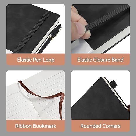 Lined Journal Notebook, 200 Pages, Leather Hardcover Notebooks, A5 College Ruled Thick Classic with Pen Loop Notebook Journals for Writing, for Women Men Office School, 5.75'' X 8.38''