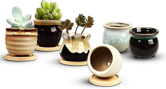 2.5 Inch Succulent Pot with Drainage,Planting/Flower Pots,Small Planter for Mini Plant Ceramic Flowing Glaze Base Serial Set with Holes